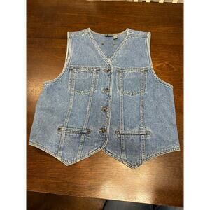 VTG Liz Wear Denim Vest Women Large Grunge Western Cowgirl Aztec 90s Y2K Retro